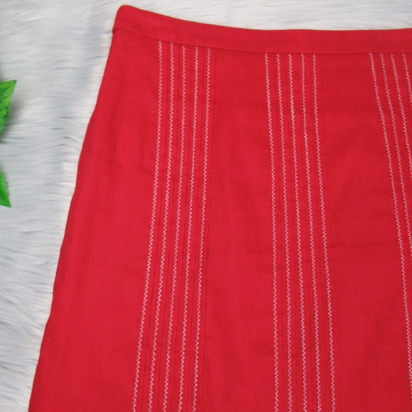 INSIGHT Red Embroidered Ruffled Pleated Hem Skirt Knee Length Women’s Size 6 - Picture 2 of 11